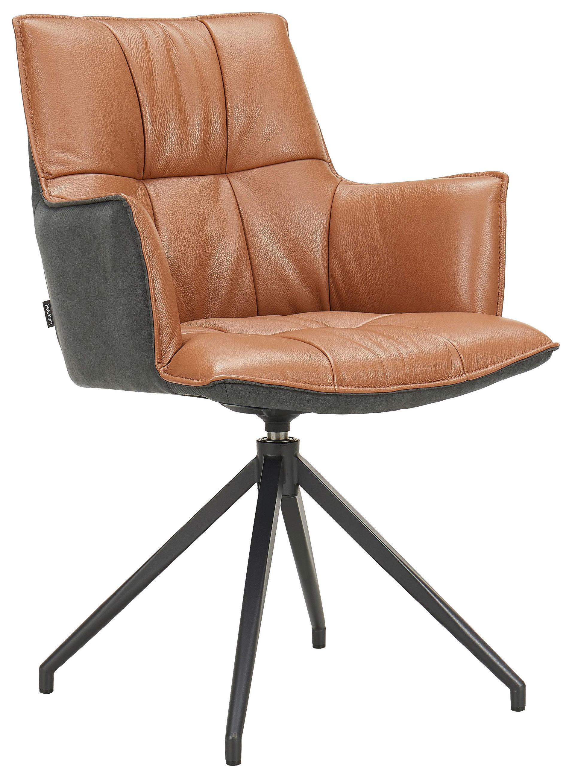 ARMLEHNSTUHL  in Eisen Mikrofaser Echtleder pigmentiert  - Cognac/Schwarz, Design, Leder/Textil (60,5/89,5/63cm) - Novel