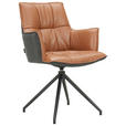 ARMLEHNSTUHL  in Eisen Mikrofaser Echtleder pigmentiert  - Cognac/Schwarz, Design, Leder/Textil (60,5/89,5/63cm) - Novel