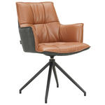 ARMLEHNSTUHL  in Eisen Mikrofaser Echtleder pigmentiert  - Cognac/Schwarz, Design, Leder/Textil (60,5/89,5/63cm) - Novel