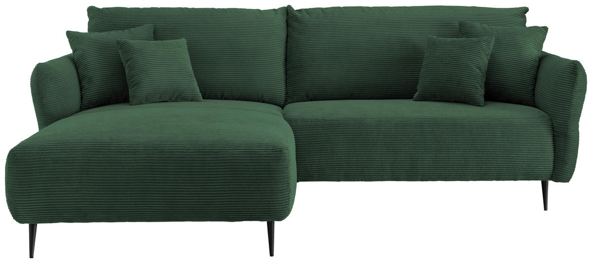 ECKSOFA in Cord Dunkelgrün  178/264-302 cm  - Dunkelgrün/Schwarz, Design, Textil/Metall (178/264-302cm) - Livetastic