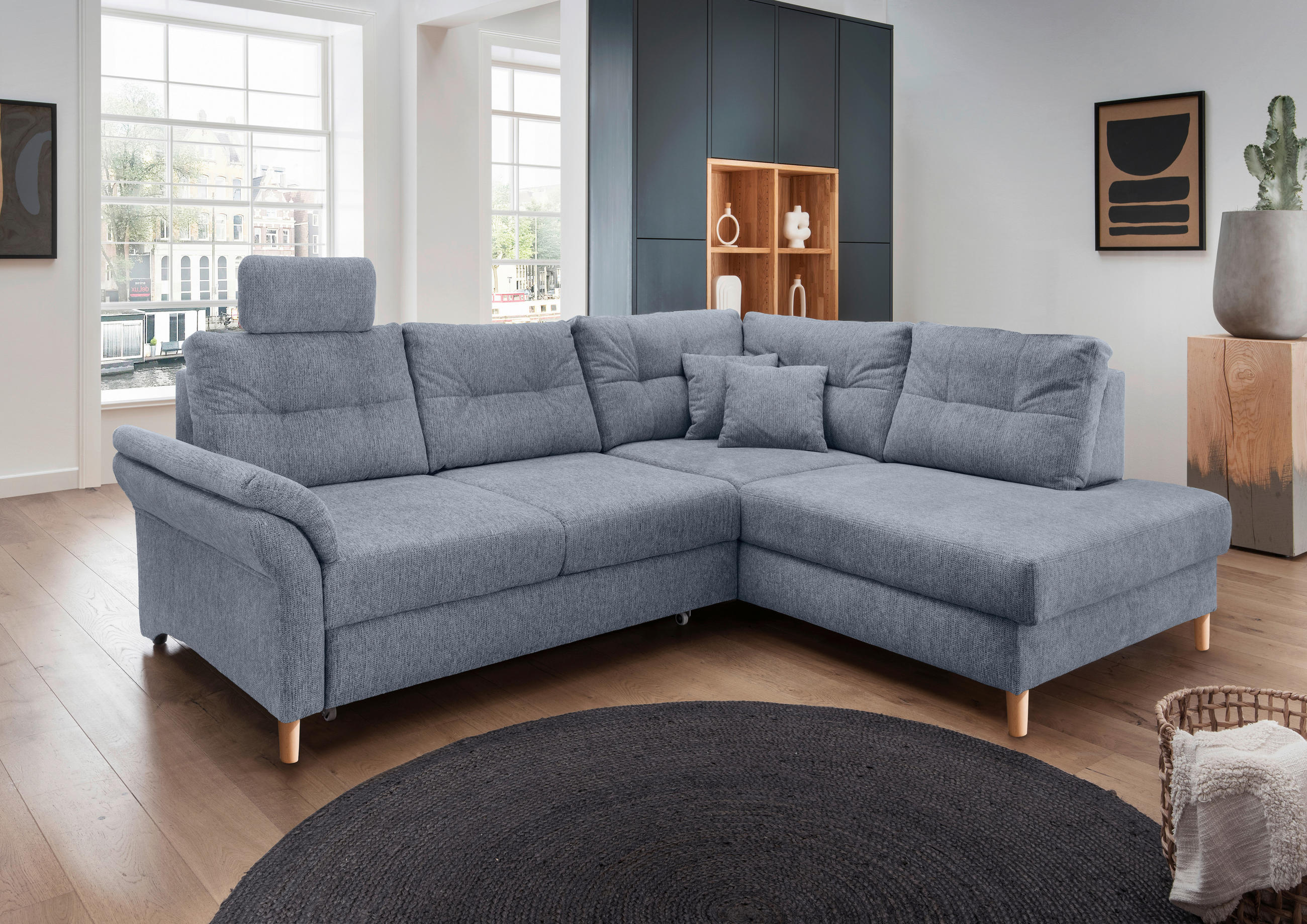 ECKSOFA in Chenille Hellblau - Naturfarben/Hellblau, Modern, Holz/Textil (264/206cm) - Livetastic