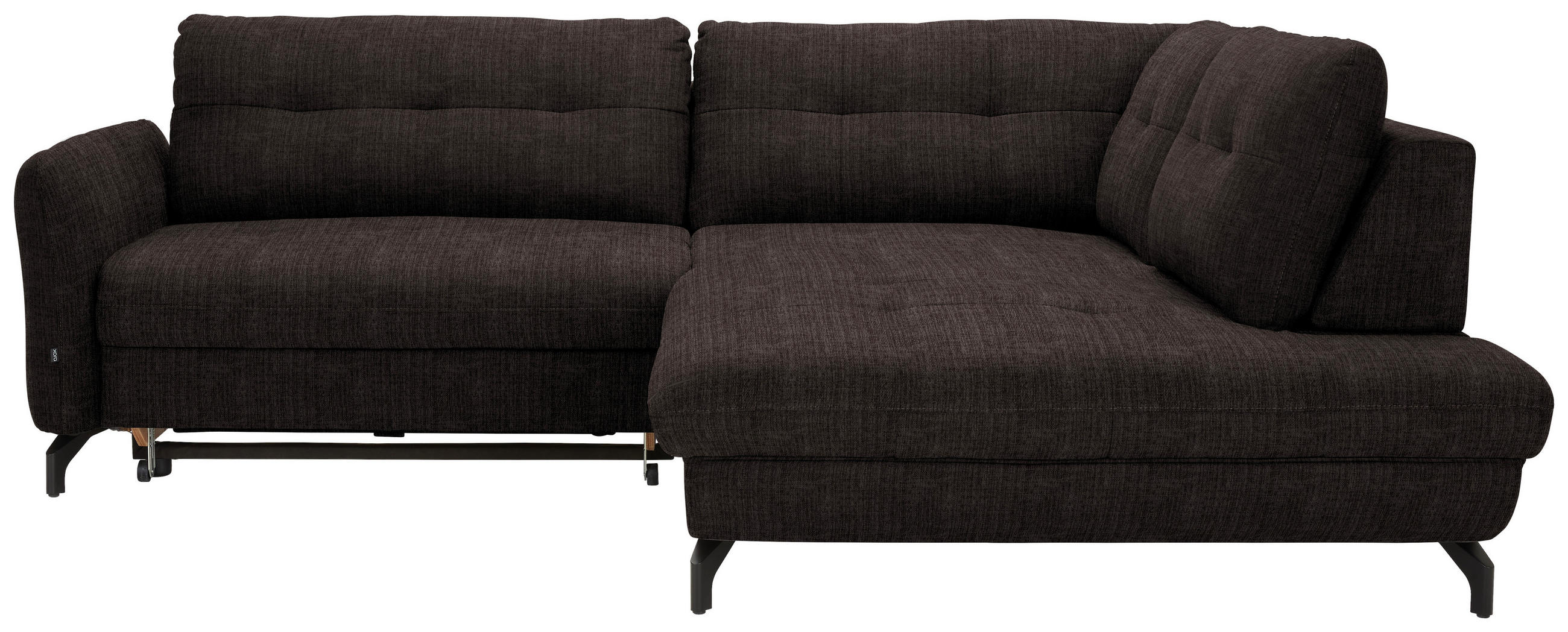 ECKSOFA in Flachgewebe, Leinenoptik Dunkelbraun  - Dunkelbraun/Schwarz, Design, Textil/Metall (247/208cm) - Xora
