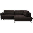 ECKSOFA in Flachgewebe, Leinenoptik Dunkelbraun  - Dunkelbraun/Schwarz, Design, Textil/Metall (247/208cm) - Xora