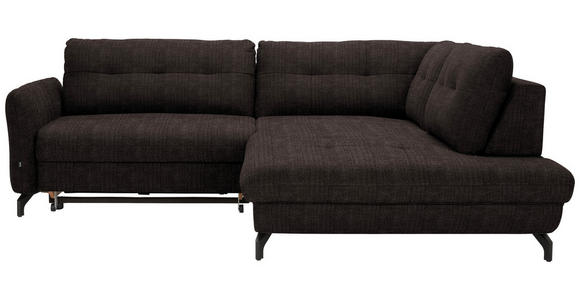 ECKSOFA in Flachgewebe, Leinenoptik Dunkelbraun  - Dunkelbraun/Schwarz, Design, Textil/Metall (247/208cm) - Xora