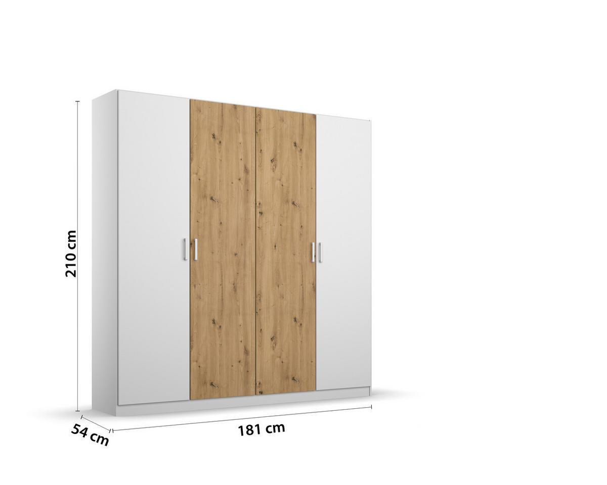 DREHTÜRENSCHRANK  in Weiß, Eiche Artisan  - Weiß/Eiche Artisan, MODERN, Holzwerkstoff/Kunststoff (181/210/54cm) - Rauch Möbel
