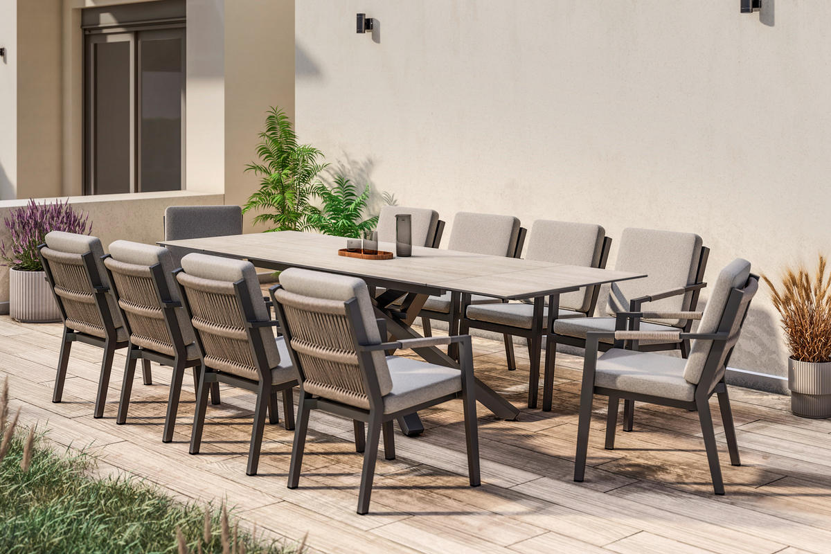 GARTENTISCH 180-280/98/76 cm  - Taupe/Anthrazit, MODERN, Glas/Keramik (180-280/98/76cm) - Amatio