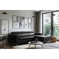 ECKSOFA  in Lederlook Echtleder Schwarz  - Schwarz, Design, Leder/Textil (247/173cm) - Livetastic