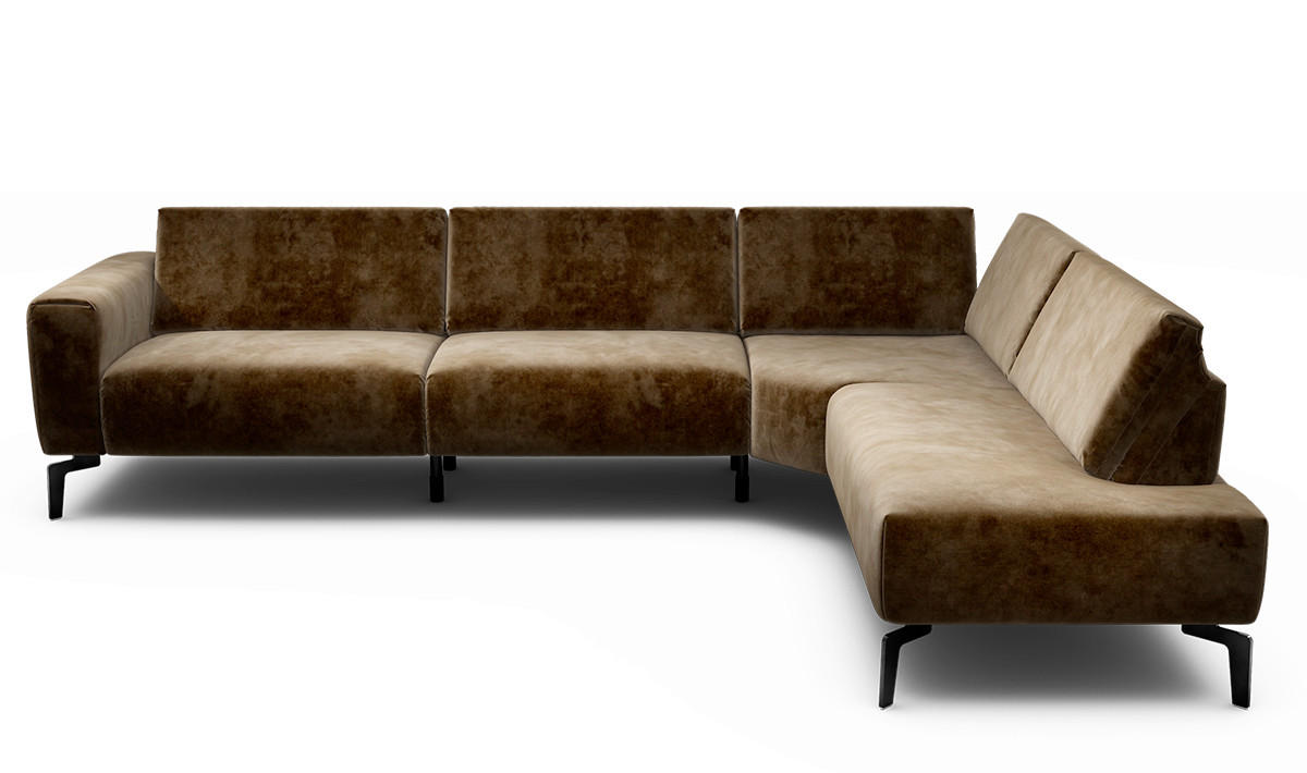 ECKSOFA Cosy Braun Samt  - Schwarz/Braun, Design, Textil/Metall (296/213cm) - SENSOO