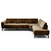 ECKSOFA in Samt Braun  296/213 cm  - Schwarz/Braun, Design, Textil/Metall (296/213cm) - SENSOO