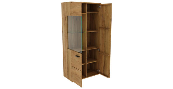 VITRINE  in massiv Eiche Eichefarben, Eiche Artisan  - Eichefarben/Schwarz, Natur, Glas/Holz (75/163/40cm) - Linea Natura