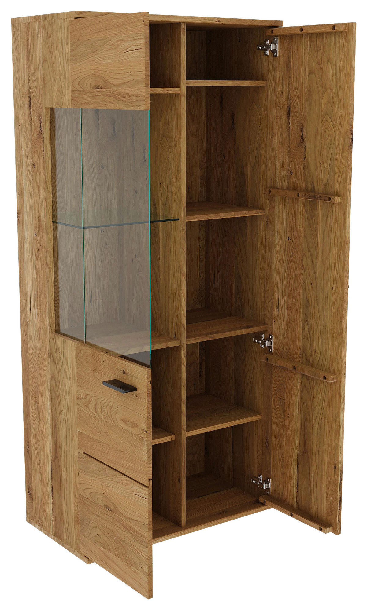 VITRINE  in massiv Eiche Eichefarben, Eiche Artisan  - Eichefarben/Schwarz, Natur, Glas/Holz (75/163/40cm) - Linea Natura
