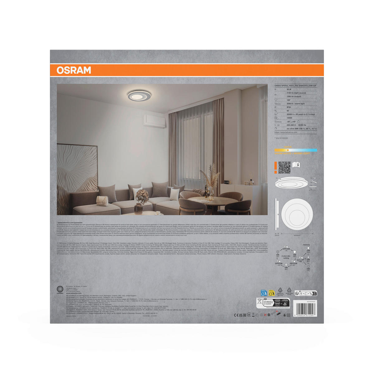 LED-DECKENLEUCHTE Orbis Spiral 40/5 cm   - Grau, Design, Kunststoff/Metall (40/5cm) - Osram