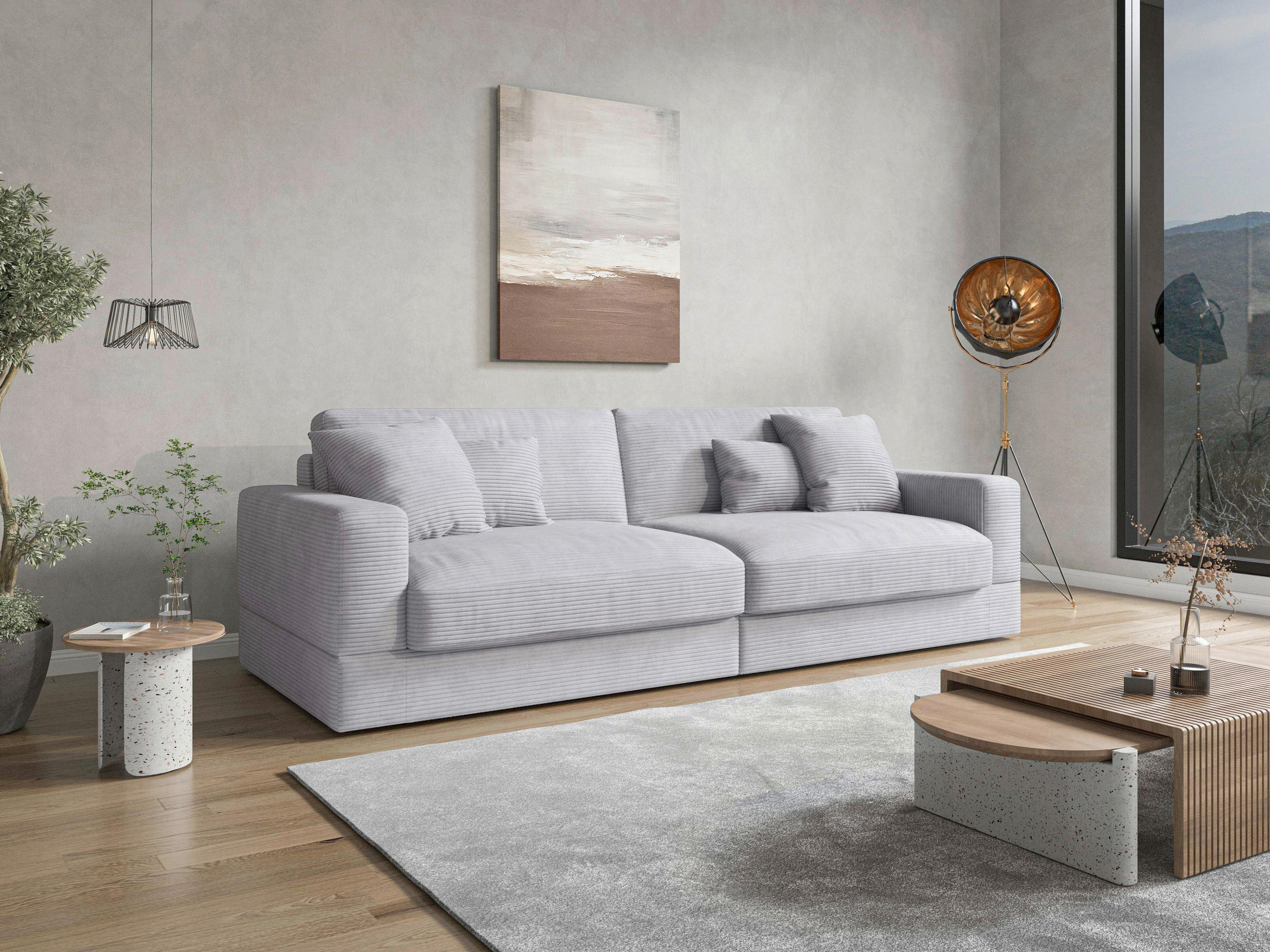 BIGSOFA FABIO E Cord Silberfarben  - Silberfarben/Schwarz, MODERN, Kunststoff/Textil (264/87/108cm) - Sit & More