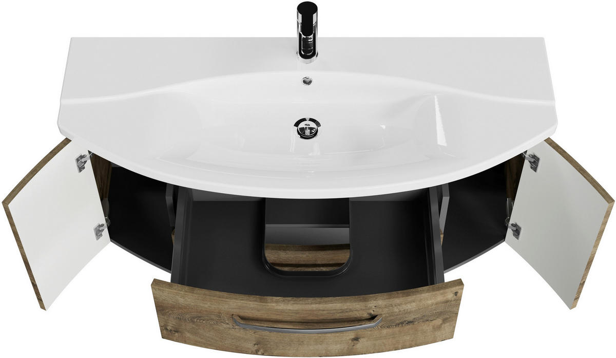 BADEZIMMER 3-teilig  in 120,5 cm  - Eiche dunkel/Chromfarben, MODERN, Glas/Keramik (120,5cm) - Sadena