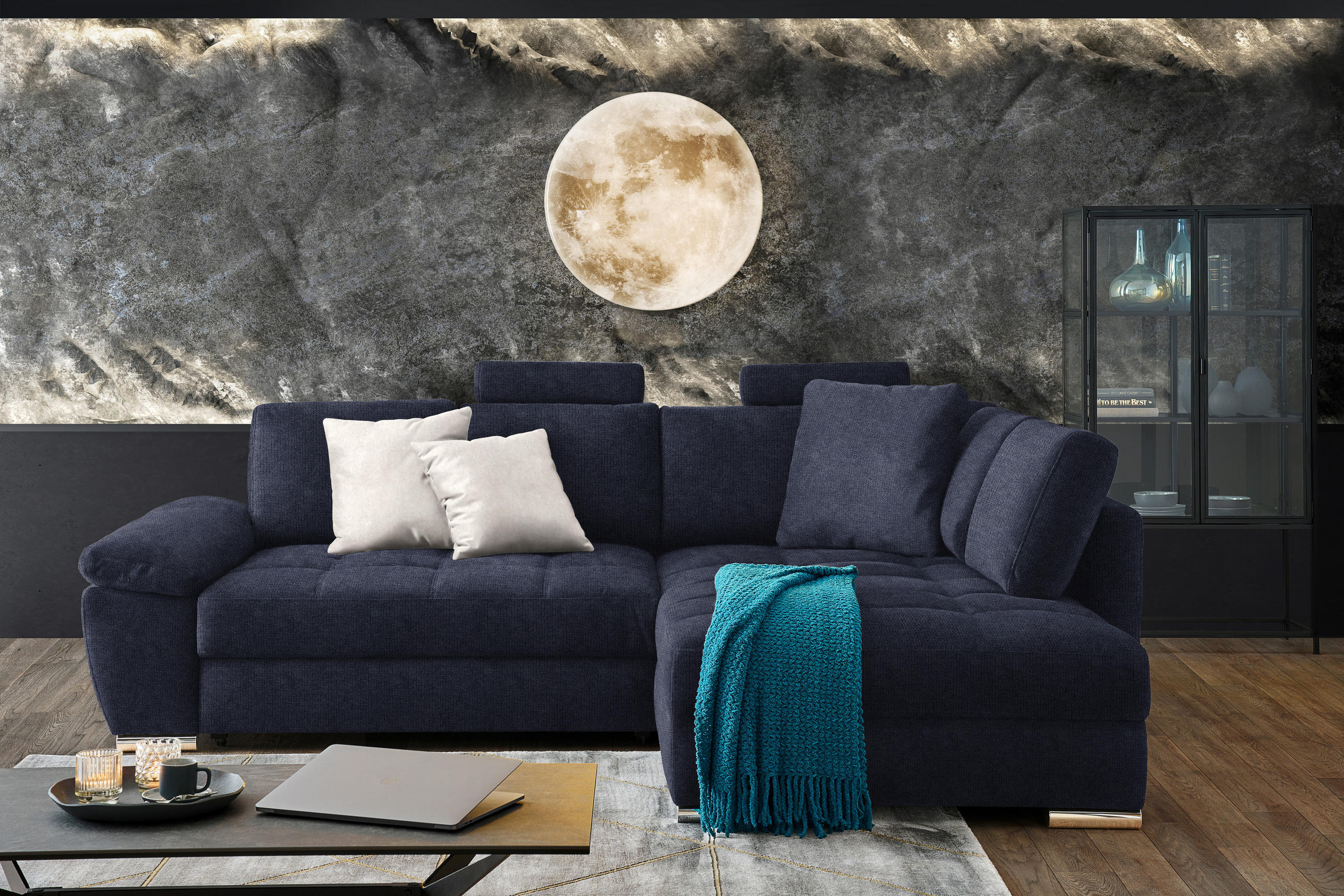 ECKSOFA in Webstoff Dunkelblau  276/212 cm  - Chromfarben/Anthrazit, Design, Kunststoff/Textil (276/212cm) - Carryhome