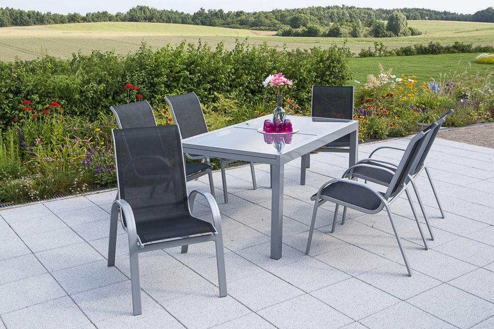 GARTENSTUHL Metall, Textil Schwarz, Silberfarben  - Silberfarben/Schwarz, ROMANTIK / LANDHAUS, Textil/Metall (56/97/76cm) - Gardenson