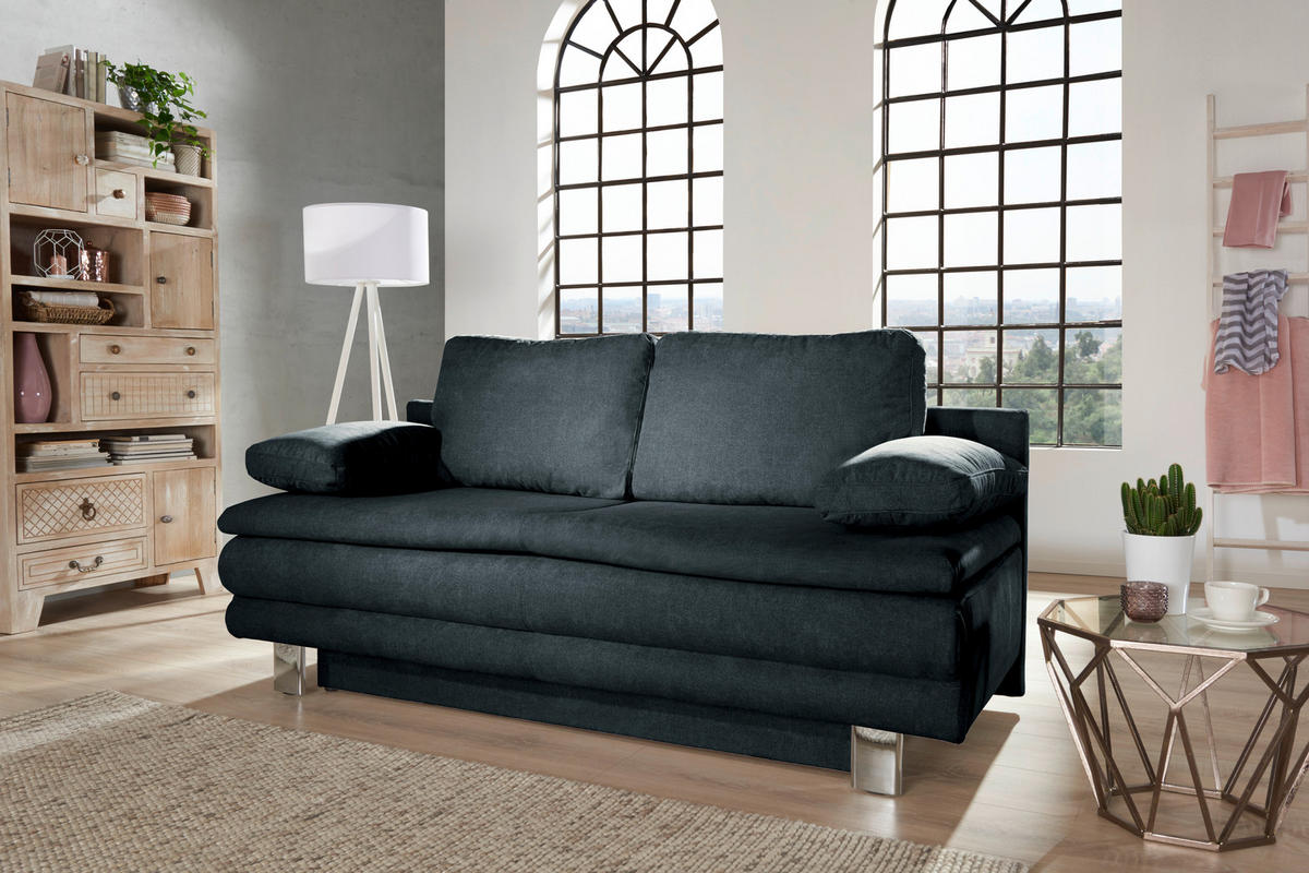 SCHLAFSOFA Webstoff Anthrazit  - Chromfarben/Anthrazit, Design, Textil/Metall (194/96/86cm) - Novel
