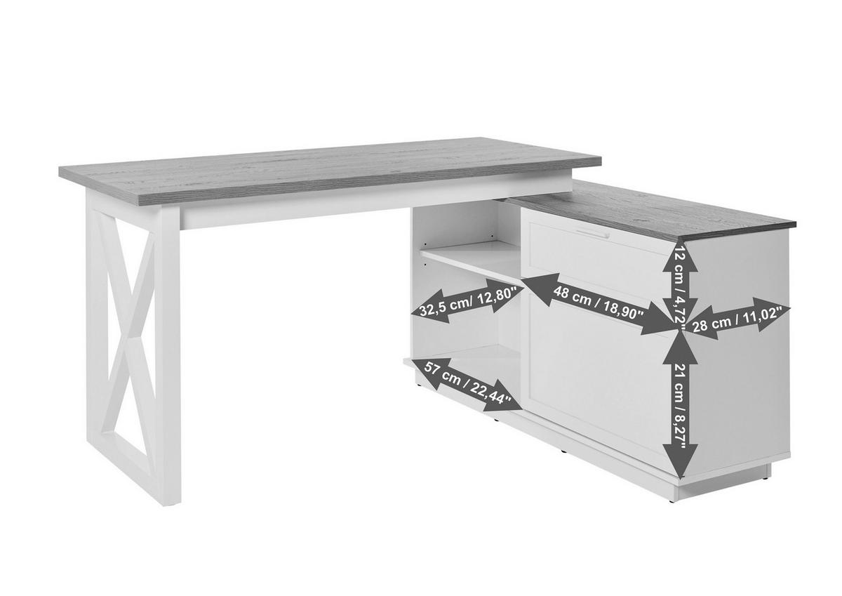 ECKSCHREIBTISCH 150/119/75 cm  in Weiß, Eichefarben  - Eichefarben/Weiß, KONVENTIONELL, Holzwerkstoff/Metall (150/119/75cm) - Livetastic