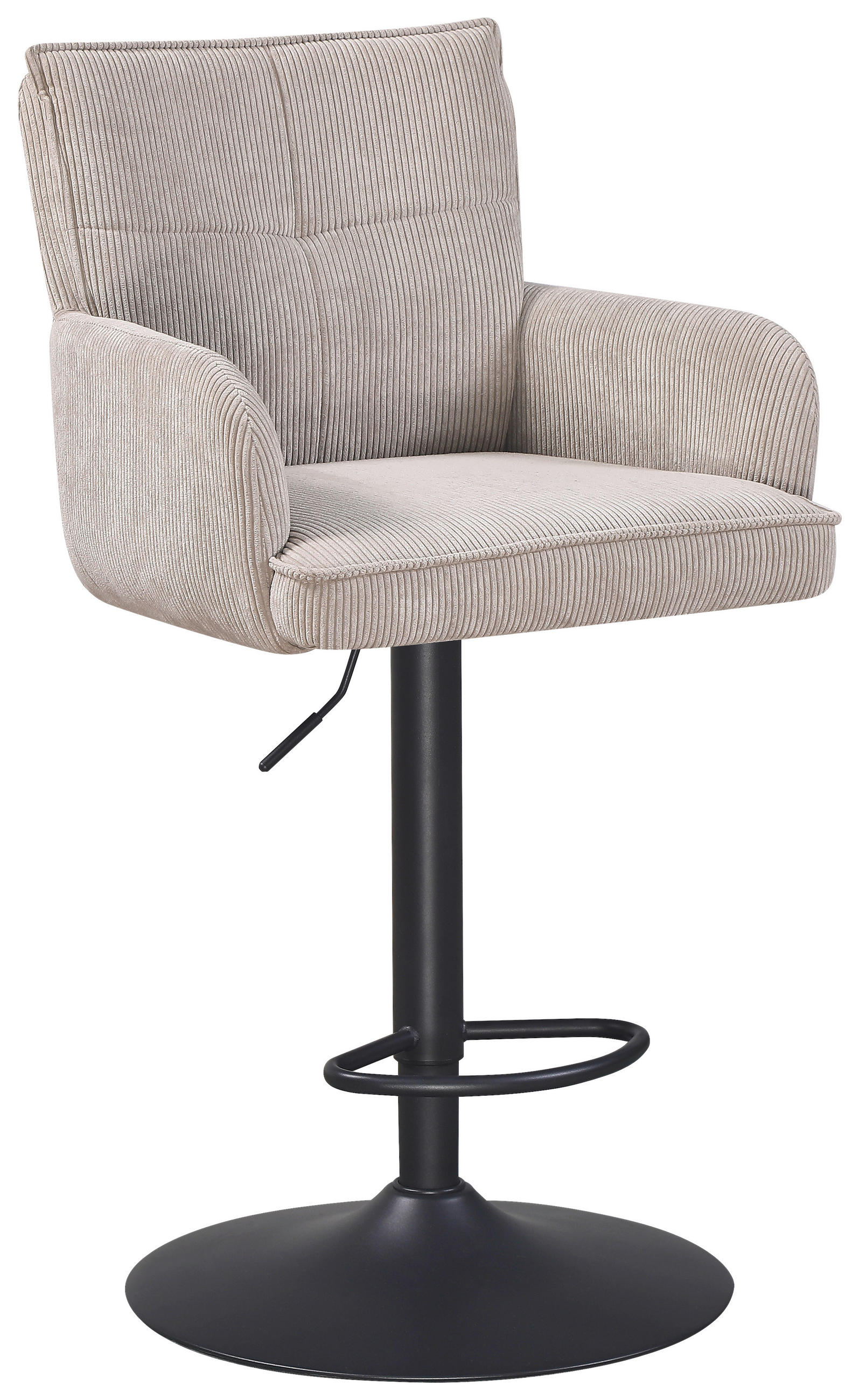 BARHOCKER Cord Grau, Schwarz Eisen Sitzfläche 360° drehbar  - Schwarz/Grau, KONVENTIONELL, Textil/Metall (57/100-121/57cm) - MID.YOU