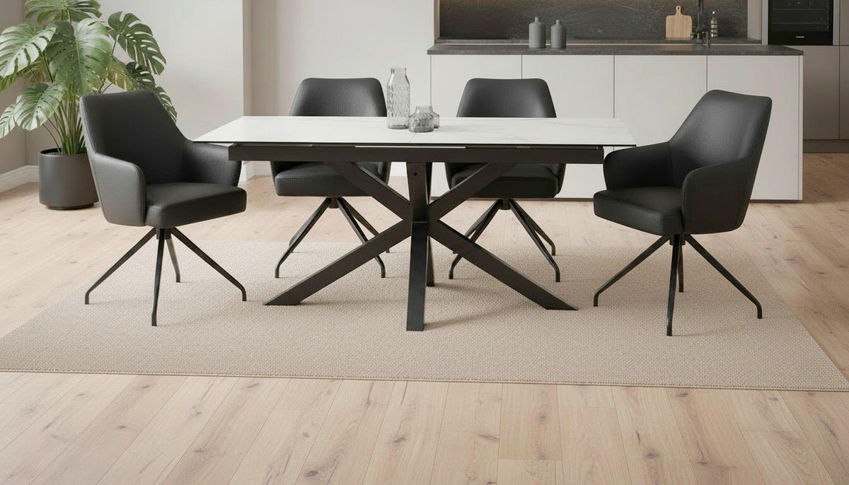 ARMLEHNSTUHL  Sitzfläche 360° drehbar, inklusive Armlehnen  Echtleder  Schwarz  - Schwarz, MODERN, Leder/Holz (57,5/83,5/63cm) - Livetastic