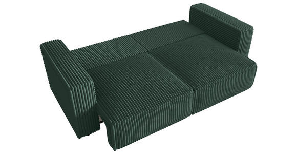 SCHLAFSOFA Cord Dunkelgrün  inkl. Zierkissen, Bettkasten, Schlaffunktion  - Dunkelgrün/Schwarz, MODERN, Kunststoff/Textil (250/68/104cm) - Xora