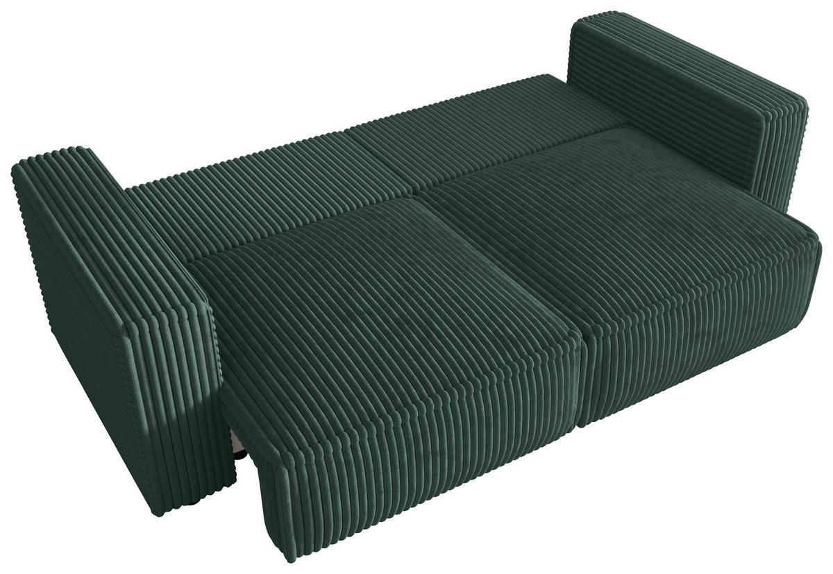 SCHLAFSOFA Cord Dunkelgrün  inkl. Zierkissen, Bettkasten, Schlaffunktion  - Dunkelgrün/Schwarz, MODERN, Kunststoff/Textil (250/68/104cm) - Xora