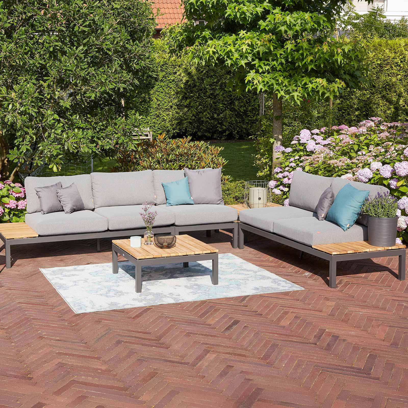 LOUNGESOFA 172/70/84 cm Teakholz Aluminium  - Anthrazit/Grau, MODERN, Holz/Textil (172/70/84cm) - Siena Garden