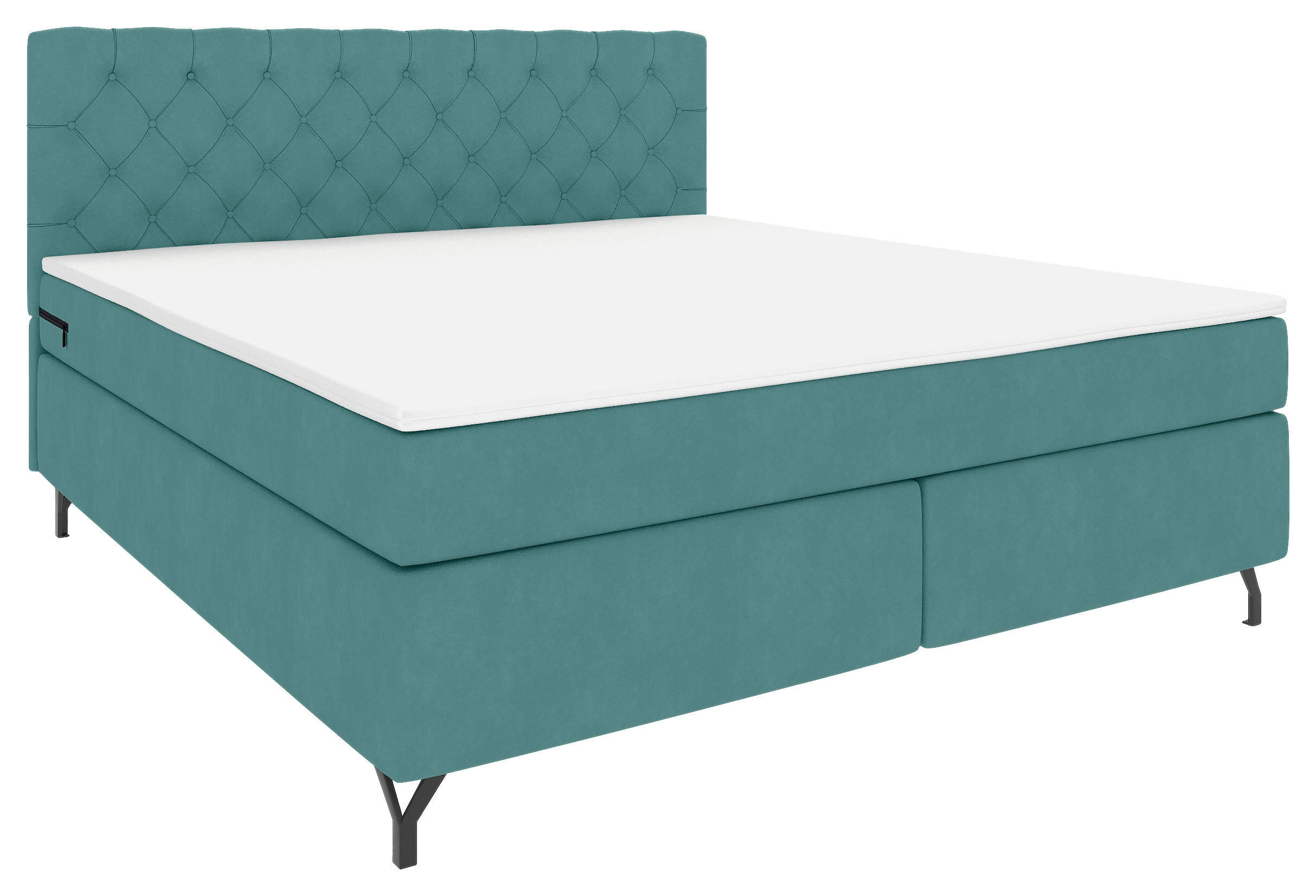 BOXSPRINGBETT 180/200 cm,  in Türkis, Matratze, Topper, H3 = fest  - Türkis/Schwarz, KONVENTIONELL, Textil/Metall (180/200cm) - Boxxx