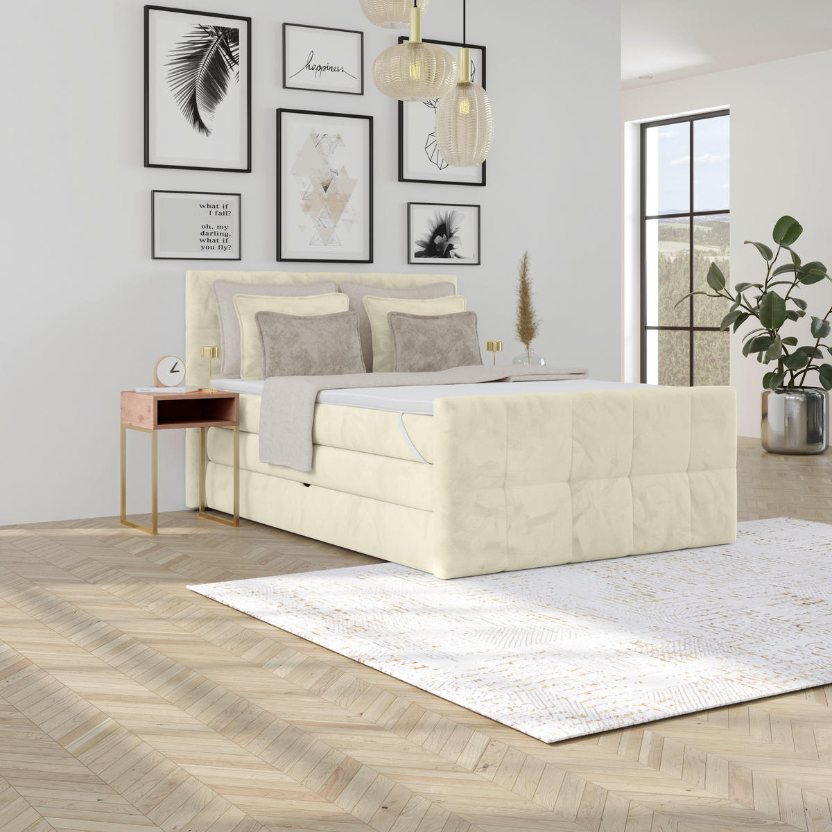 BOXSPRINGBETT 140/200 cm,  in Champagner, gepolstertes Kopfteil, Bettkasten, Topper, Matratzen, H3 + H3 = fest  - Champagner, KONVENTIONELL, Holz/Holzwerkstoff (140/200cm) - Luca Bessoni
