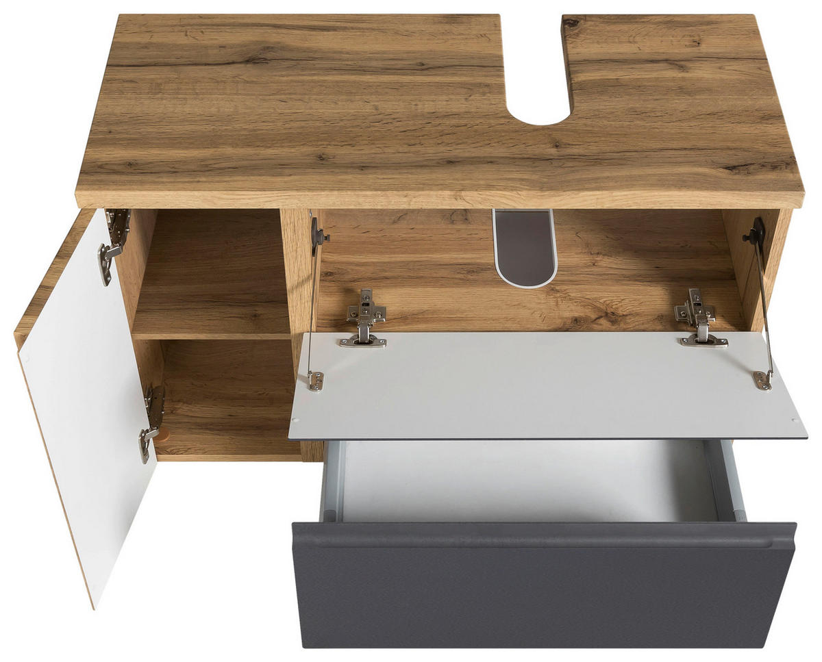 WASCHBECKENUNTERSCHRANK 85/56/35 cm  - Eiche Wotan/Grau, Modern, Holzwerkstoff (85/56/35cm) - Held