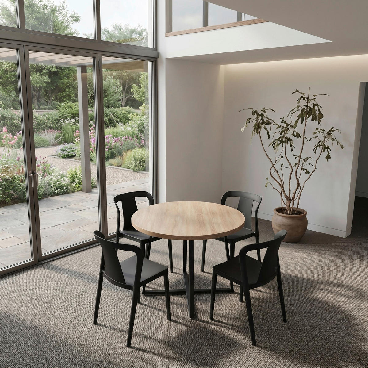 ESSTISCH 110/110/76 cm Nachbildung  Metall, Holzwerkstoff gastro- und objekttauglich rund Naturfarben  - Schwarz/Naturfarben, MODERN, Holzwerkstoff/Metall (110/110/76cm) - MID.YOU