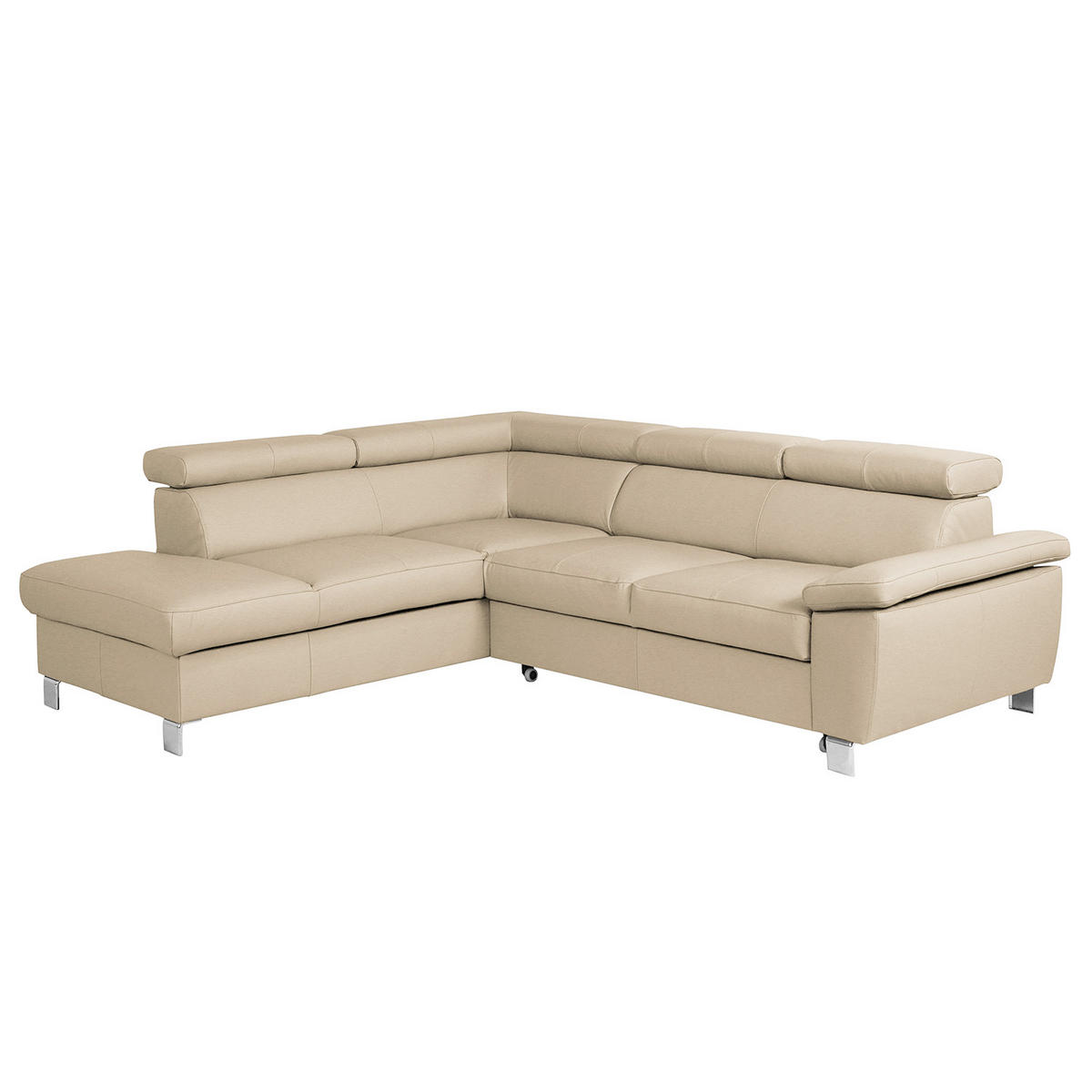 ECKSOFA Beige Echtleder Lederlook  - Chromfarben/Beige, Design, Leder/Textil (208/248cm) - Livetastic