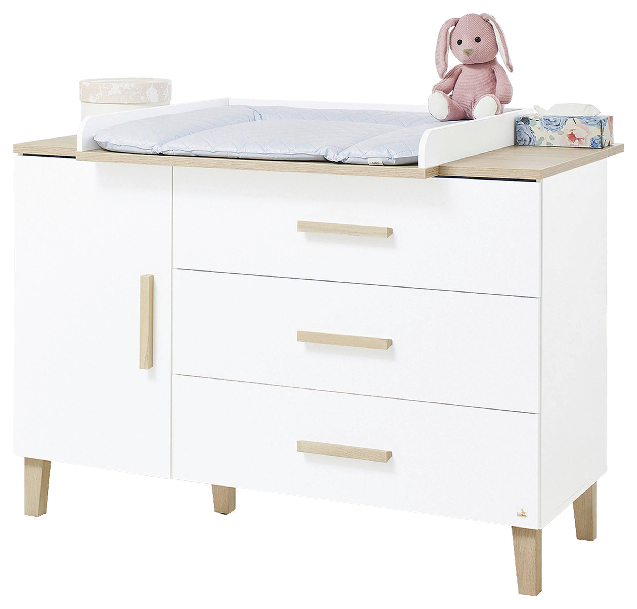 WICKELKOMMODE PINOLINO LUMI Weiß, Eichefarben - Eichefarben/Weiß, Design, Holz/Holzwerkstoff (136/101/77cm)