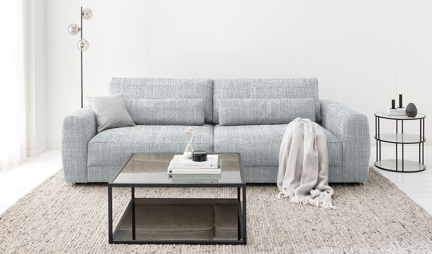 3-SITZER-SOFA in Webstoff Hellgrau  - Hellgrau/Schwarz, Design, Kunststoff/Textil (250/80/117cm) - home24