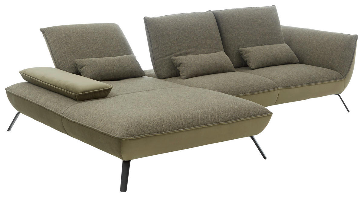 ECKSOFA Flachgewebe Olivgrün  - Schwarz/Olivgrün, Design, Textil/Metall (191/301cm) - Moderano