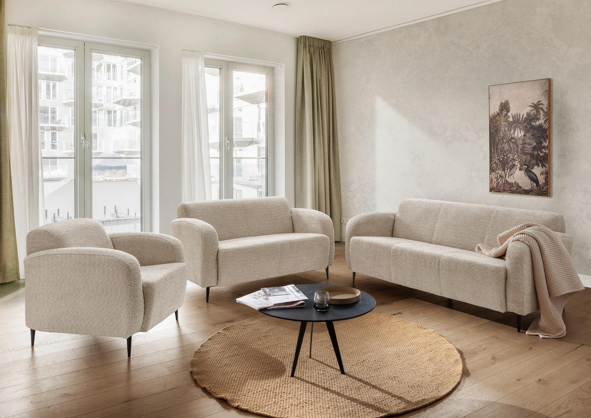 2-SITZER-SOFA in Bouclé Beige  - Beige/Schwarz, Modern, Textil/Metall (140/76/90cm) - Livetastic