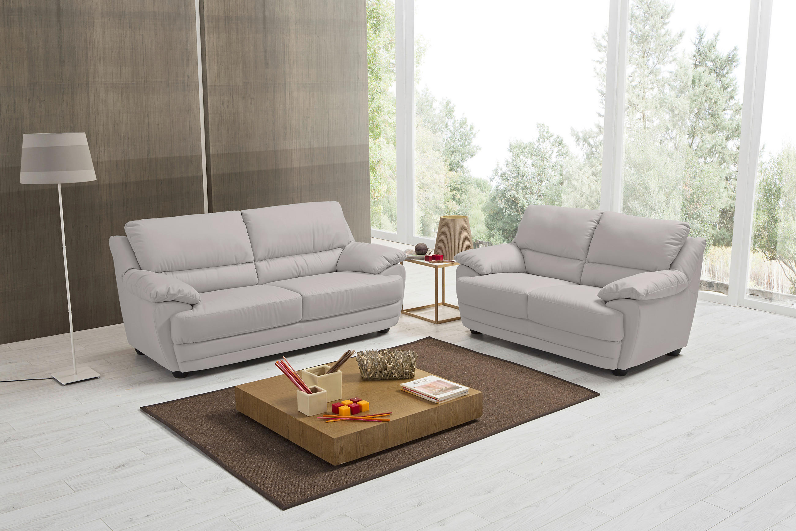 2-SITZER-SOFA in Lederlook Hellgrau  - Hellgrau, Design, Kunststoff/Textil (209/97/100cm) - Livetastic