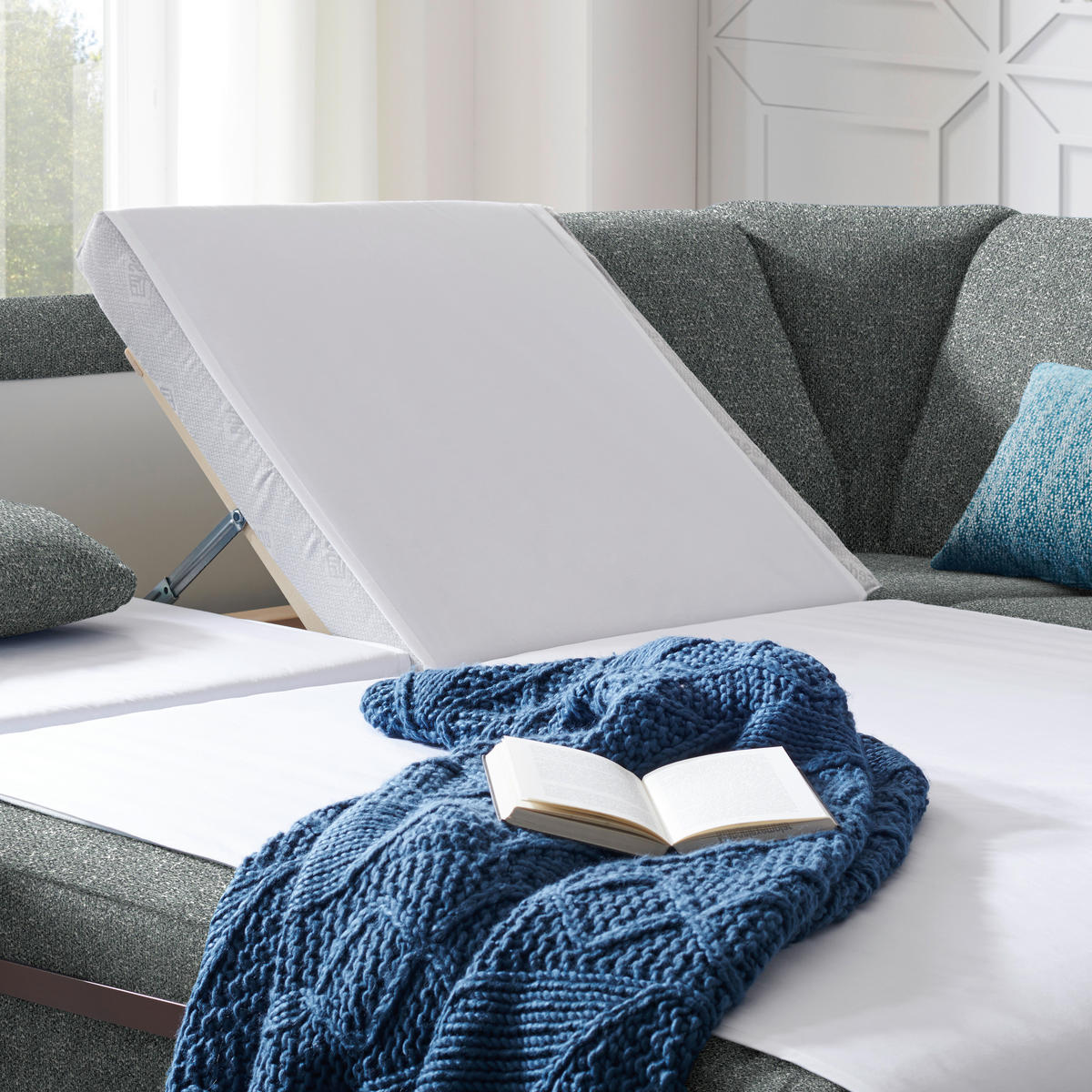 WOHNLANDSCHAFT  in Mikrovelours Graugrün  - Alufarben/Graugrün, KONVENTIONELL, Kunststoff/Textil (236/322/158cm) - Sedda