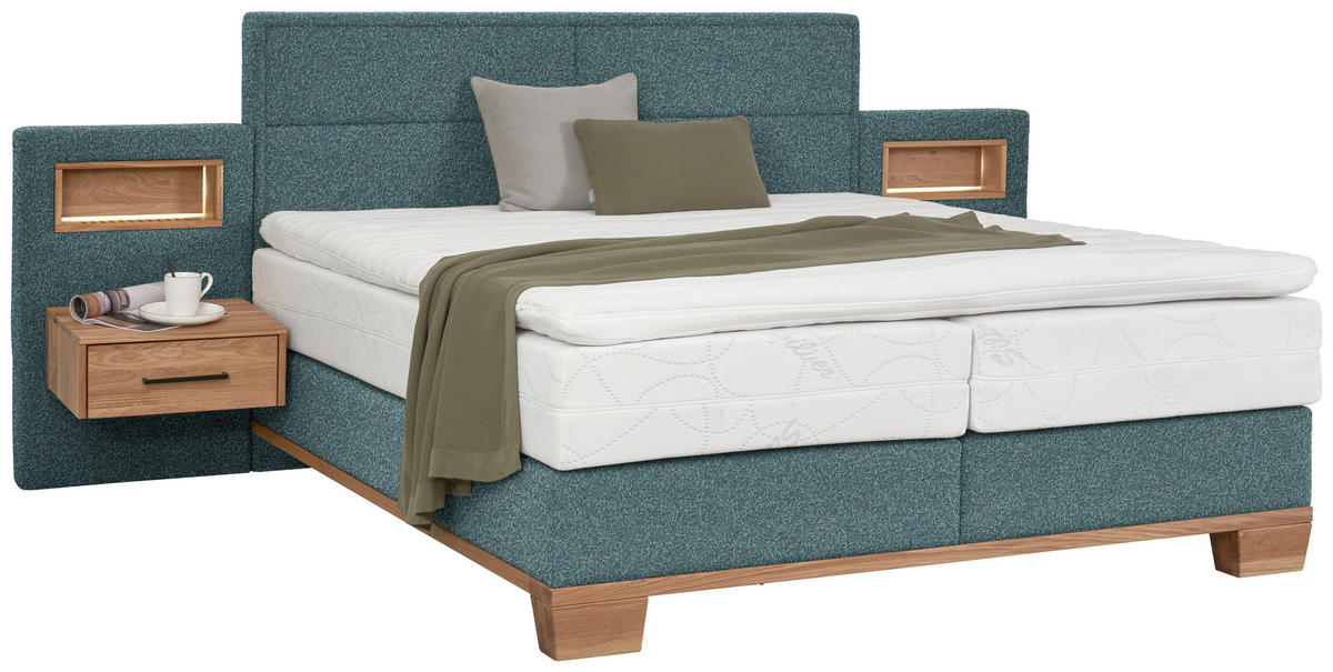 BOXSPRINGBETT 180/200 cm  in Eichefarben, Petrol  - Eichefarben/Petrol, Natur, Holz/Textil (180/200cm) - Valnatura