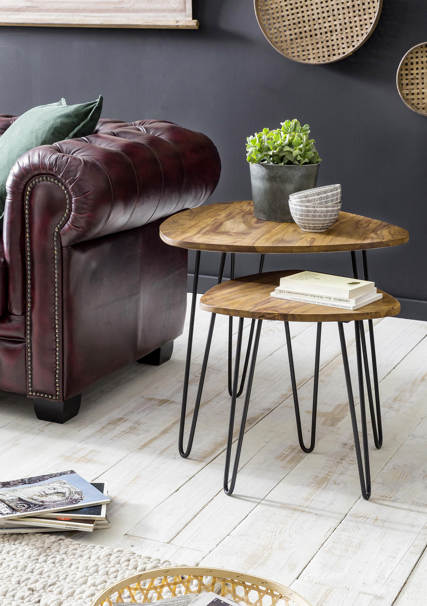 Thumbnail - Mid.you Satztisch, Sheesham, Holz, 2-teilig, Sheesham, massiv, Freiform, U-Form, 56x60x60 cm, Wohnzimmer, Wohnzimmertisc...