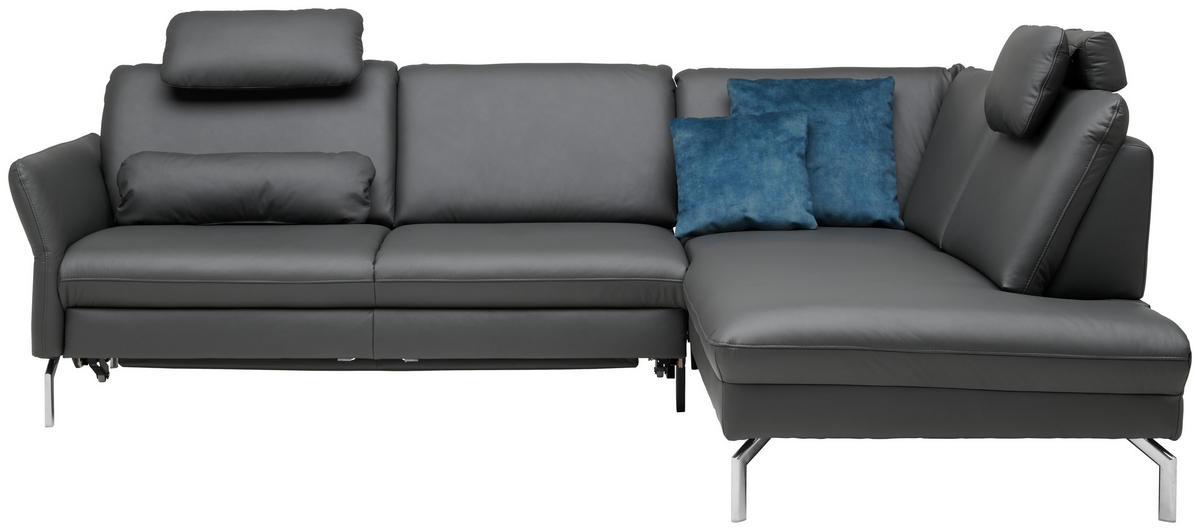 ECKSOFA in Echtleder Anthrazit  284/220 cm  - Anthrazit/Alufarben, KONVENTIONELL, Leder/Metall (284/220cm) - Beldomo Premium