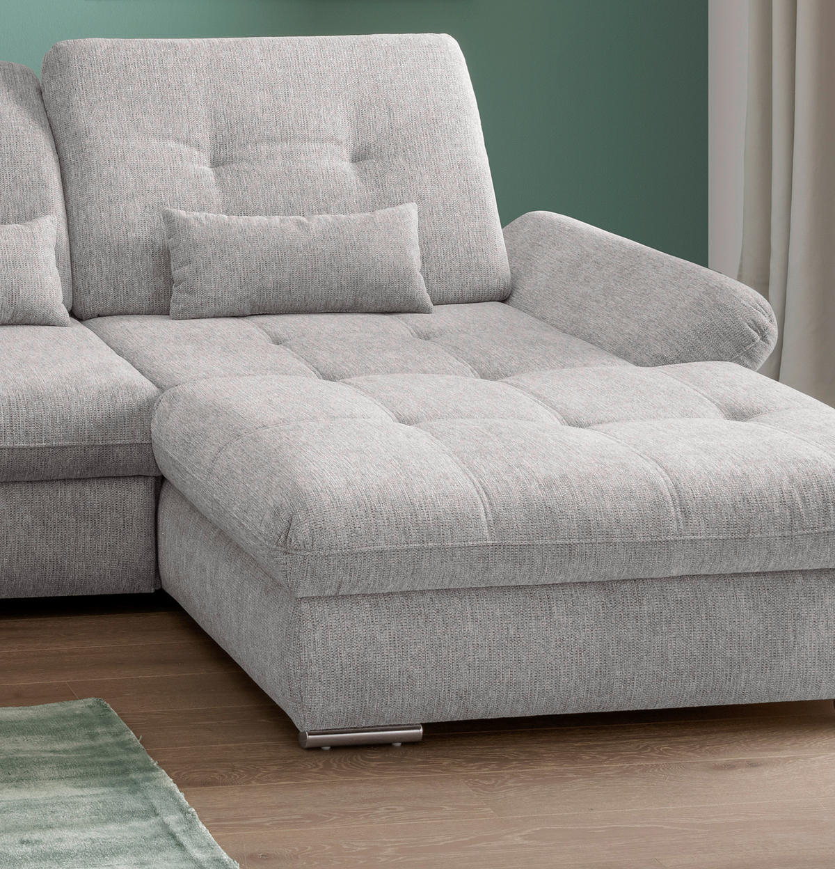 ECKSOFA in Chenille Grau  - Chromfarben/Grau, Modern, Textil/Metall (300/196cm) - Livetastic