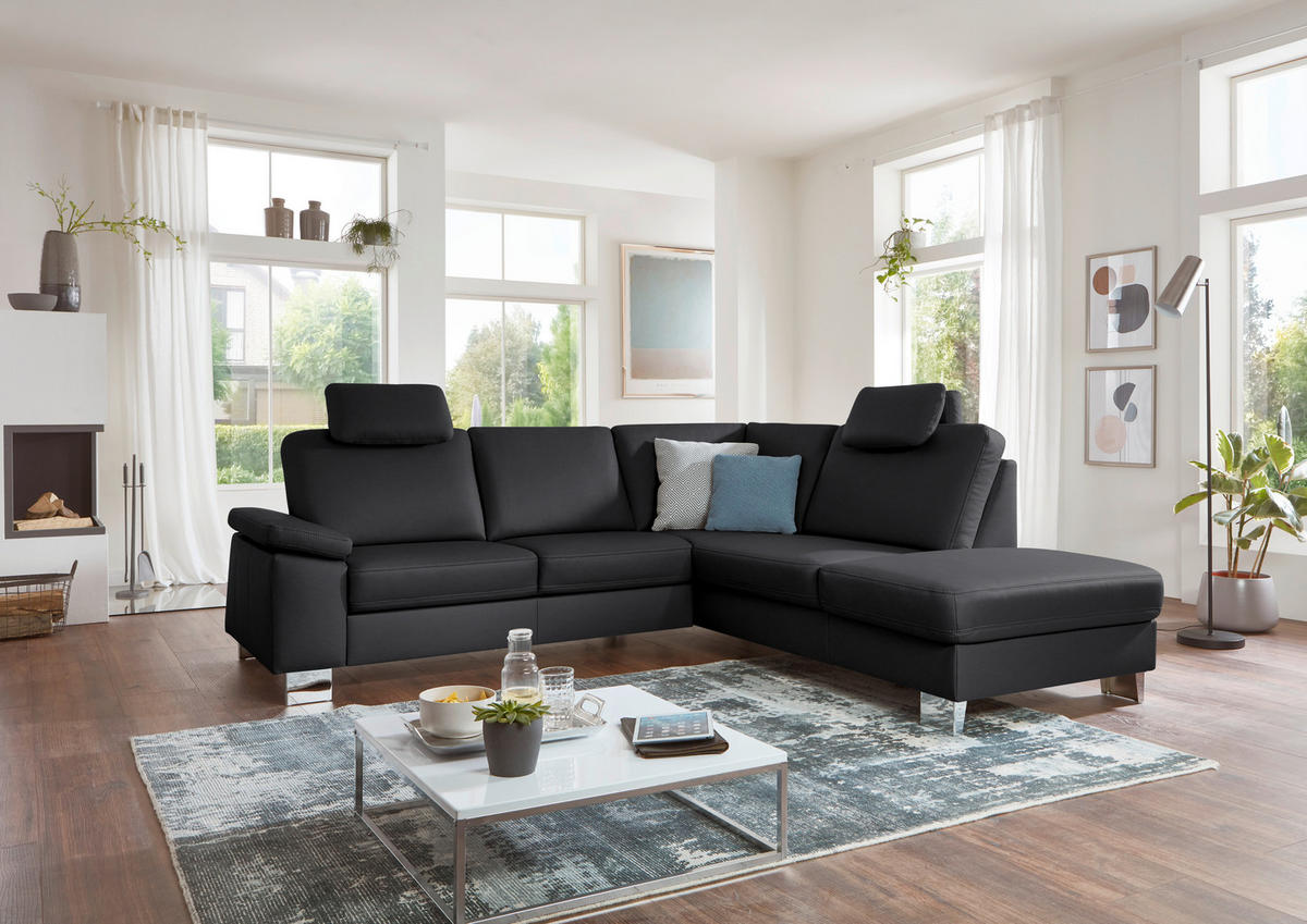 ECKSOFA  in Echtleder Anthrazit  248/235 cm  - Anthrazit/Alufarben, Design, Leder/Metall (248/235cm) - Beldomo Premium