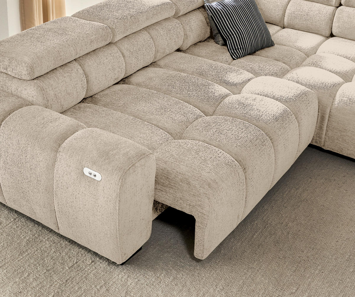 ECKSOFA inkl. Funktionen Naturfarben Webstoff  - Schwarz/Naturfarben, MODERN, Kunststoff/Textil (297/205cm) - Welnova