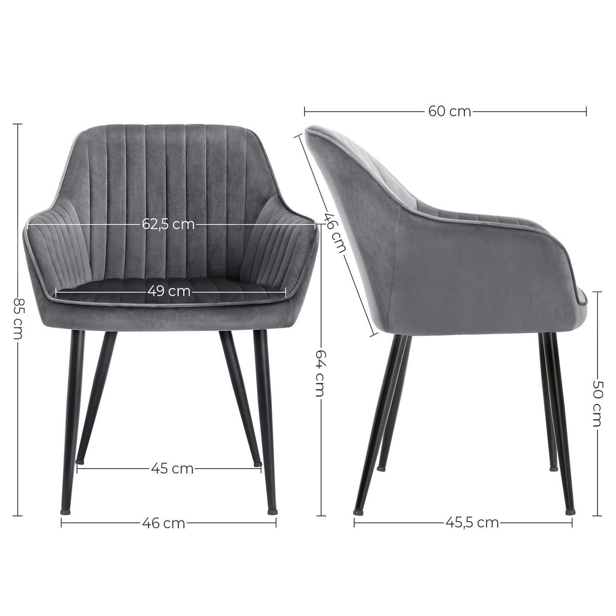 STUHL  in Carbonstahl Samt Metall, Kunststoff, Textil, Holzwerkstoff  - Schwarz/Grau, Basics, Holzwerkstoff/Kunststoff (62.5/85/60cm)
