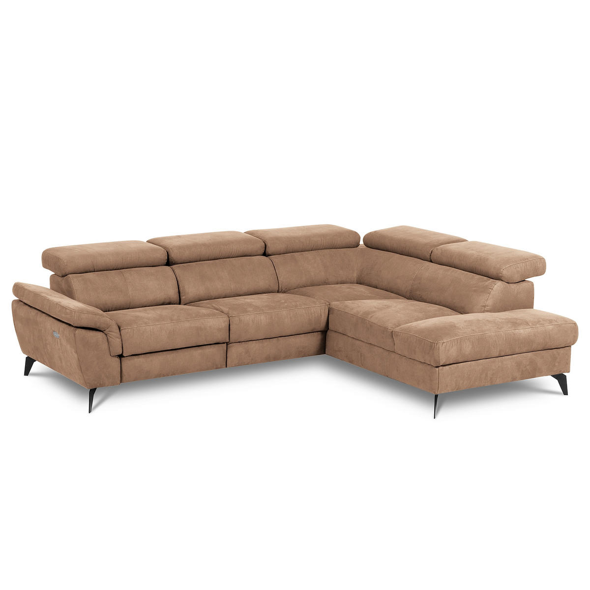 ECKSOFA Lederlook Hellbraun  - Hellbraun/Schwarz, Design, Textil/Metall (265/210cm) - Livetastic
