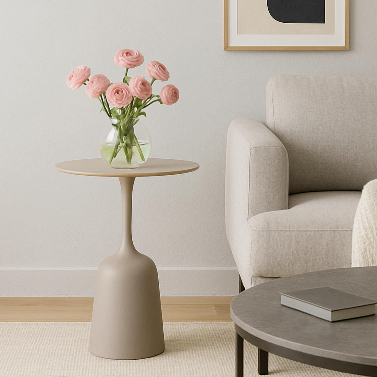 BEISTELLTISCH 40/40/53 cm Naturfarben, Taupe rund  - Taupe/Naturfarben, MODERN, Keramik/Metall (40/40/53cm) - Milino