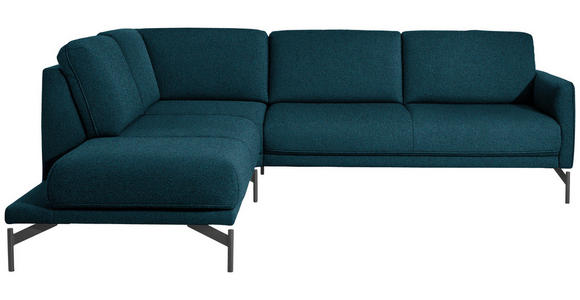 ECKSOFA in Flachgewebe, Struktur Petrol  - Anthrazit/Petrol, Design, Textil/Metall (230/254cm) - Ambiente