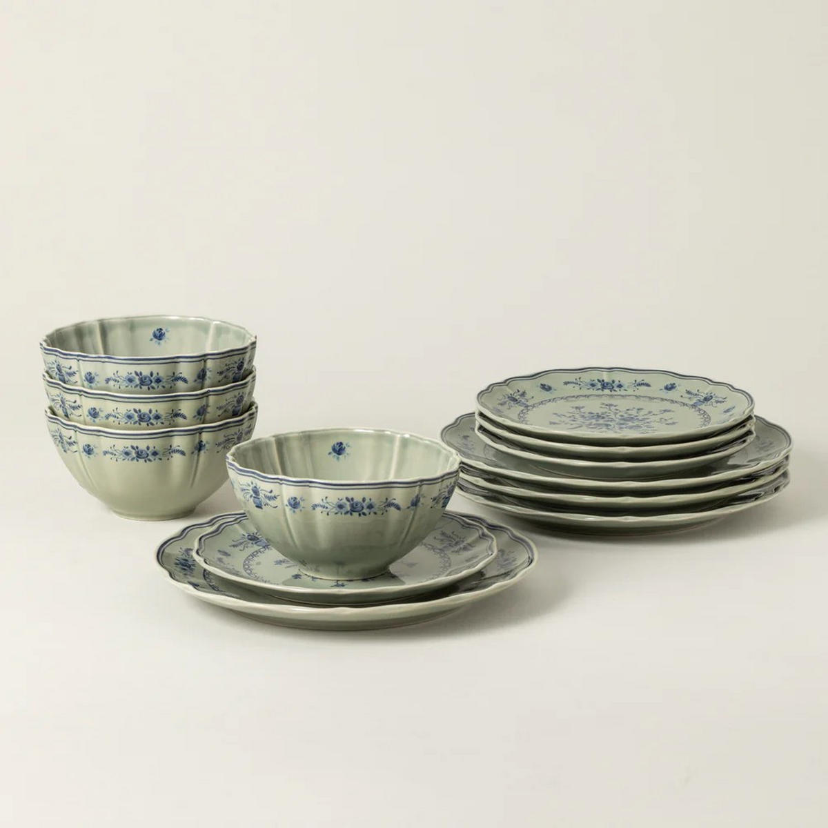 KOMBISERVICE Blau, Olivgrün VILA 12-teilig 4 Personen  - Blau/Olivgrün, Basics, Keramik - Costa Nova