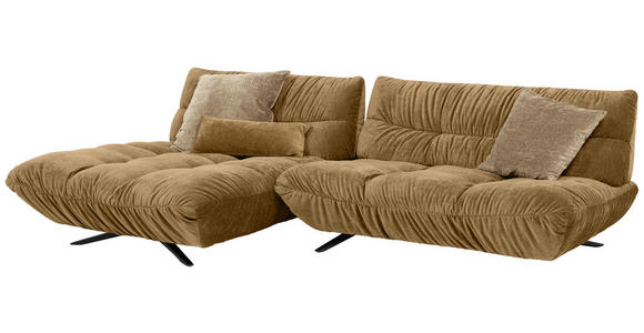ECKSOFA Beigebraun Chenille Rücken echt, Sitztiefenverstellung  - Beigebraun/Schwarz, Design, Textil/Metall (178/295cm) - Belluti